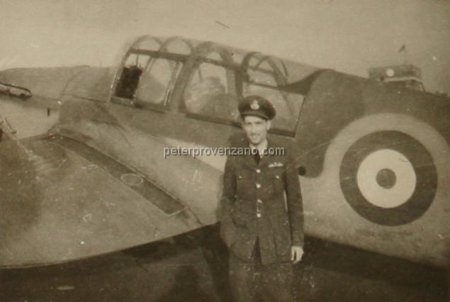 Peter Provenzano Photo Album Image_copy_026.jpg - Peter Provenzano in front of a Miles Master Mark 1A trainer.  RAF Station Tern Hill, fall of 1940.